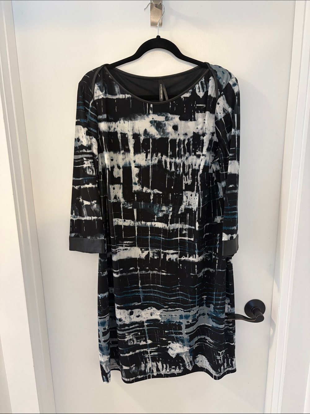 Marc New York Abstract Print Long Sleeve Dress with faux leather cuffs